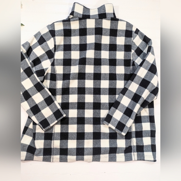 Land's End Black/White Plaid Quarter Zip Fleece Pullover - Picture 2 of 4